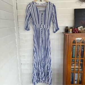 Blue and White Striped Maxi Dress